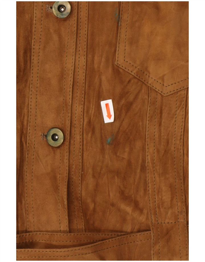 ВИНТАЖНАЯ Женская Замшевая Куртка в стиле Милитари IT 42 Средне-Коричневый Кожаный