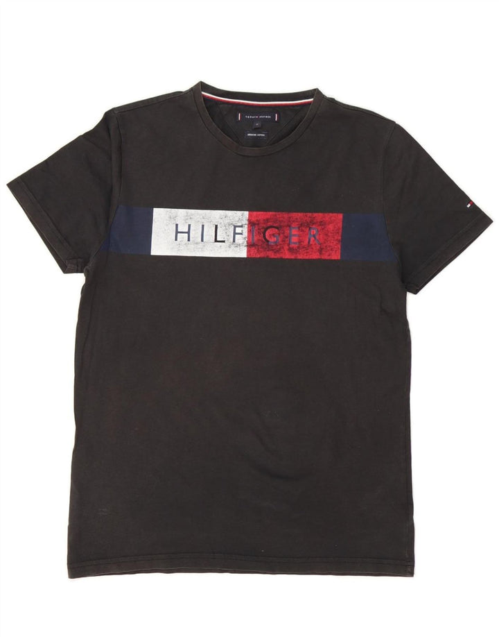 TOMMY HILFIGER Mens Graphic T-Shirt Top Medium Black Cotton Vintage Tommy Hilfiger and Second-Hand Tommy Hilfiger from Messina Hembry 