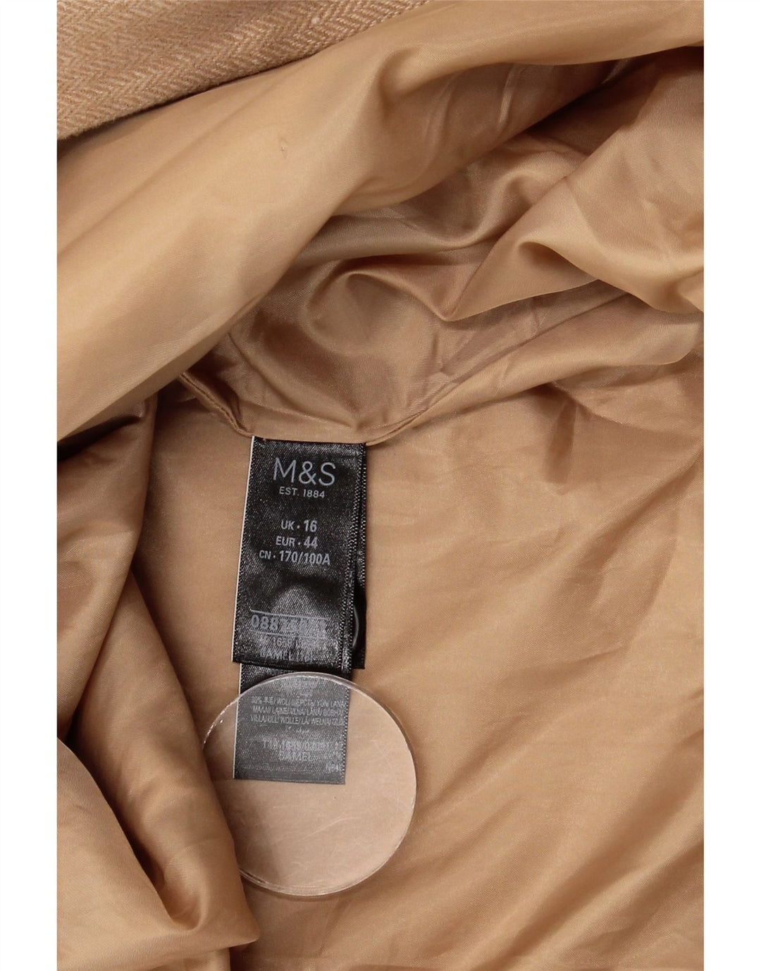 Женское пальто Marks & Spencer UK 16, большое бежевое шерстяное с рисунком «елочка»