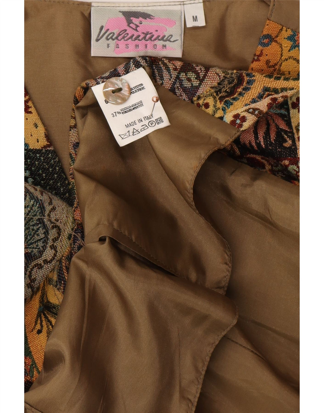 ВИНТАЖНЫЙ женский жилет UK 12, средний бежевый, полиэстер с узором пейсли