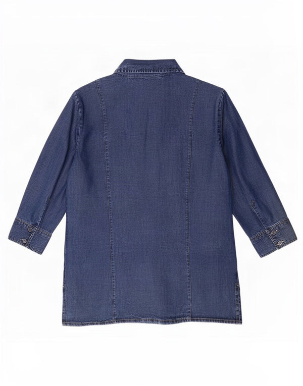 Marks & Spencer Womens 3/4 Sleeve Denim Shirt UK 12 Medium Blue Lyocell