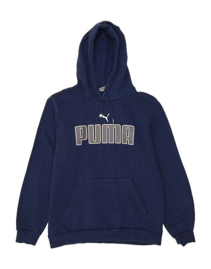 PUMA Mens Graphic Hoodie Jumper Medium Navy Blue Cotton Vintage Puma and Second-Hand Puma from Messina Hembry 