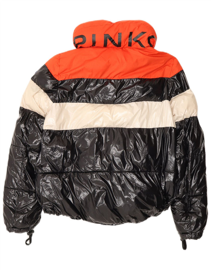Pinko Женская пуховая куртка оверсайз с графическим рисунком UK 6 XS, черная с цветными блоками