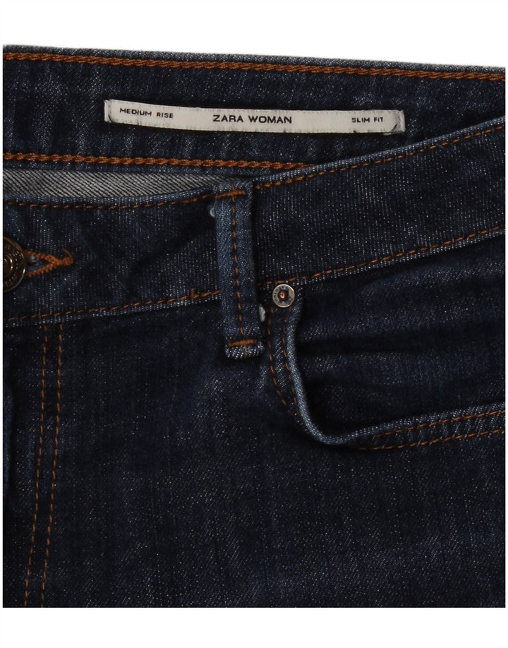 ZARA Womens Medium Rise Slim Fit Flared Jeans Medium W30 L31 Navy Blue