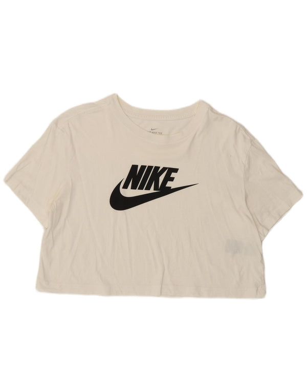 Женская укороченная футболка с графическим рисунком Nike UK 14, средний белый хлопок, белый цвет