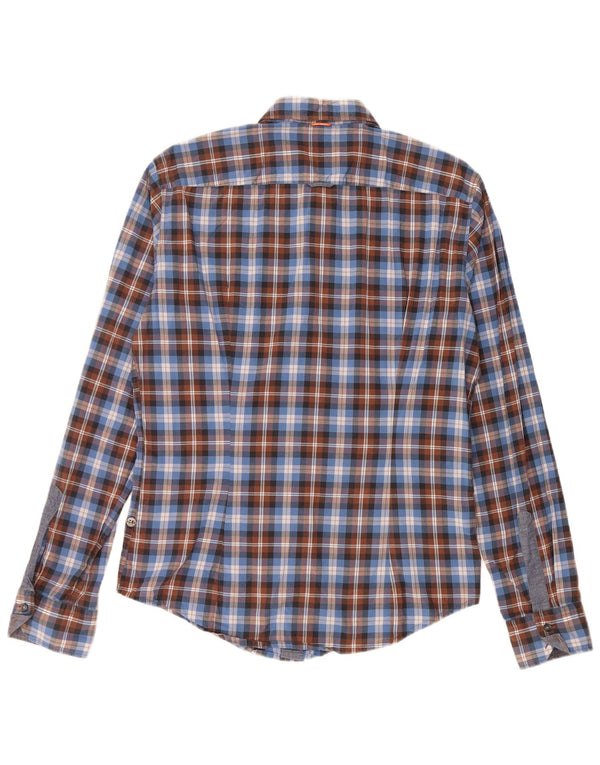 Мужская рубашка HUGO BOSS, хлопковая синяя клетка среднего размера