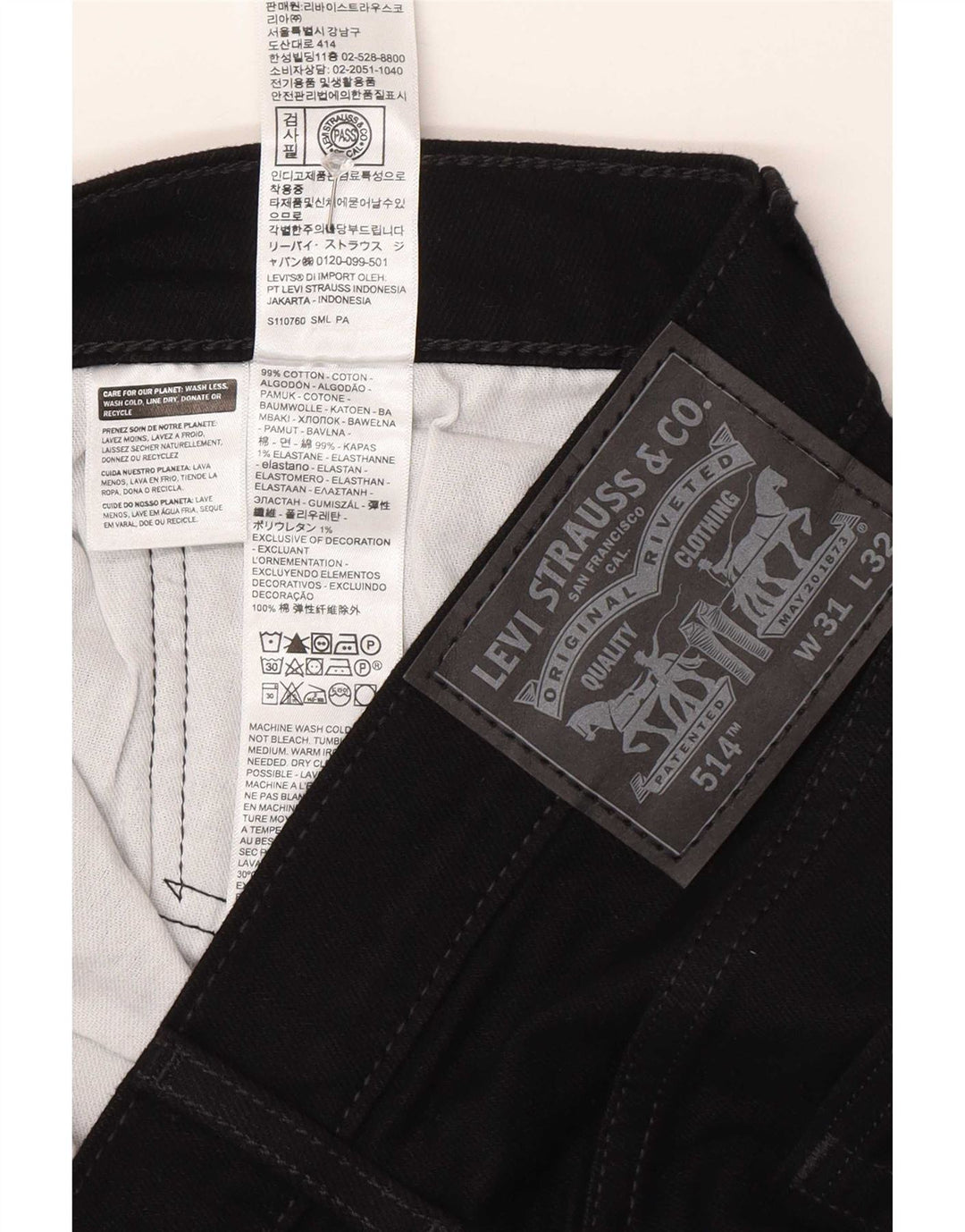 Мужские прямые джинсы Levi's 514 W31 L32, черный хлопок