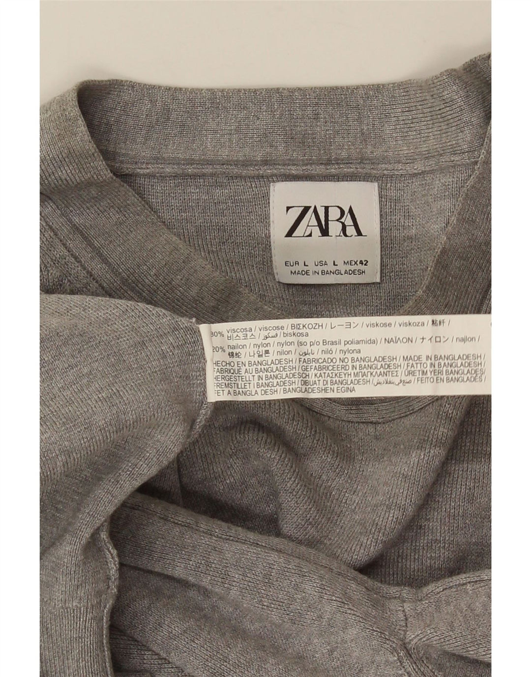 Мужской джемпер с круглым вырезом ZARA, большой серый вискоза