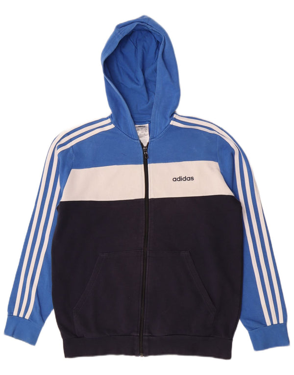 Adidas Свитер с капюшоном и молнией с графическим рисунком для мальчиков 13–14 лет, синий, хлопок с цветными блоками