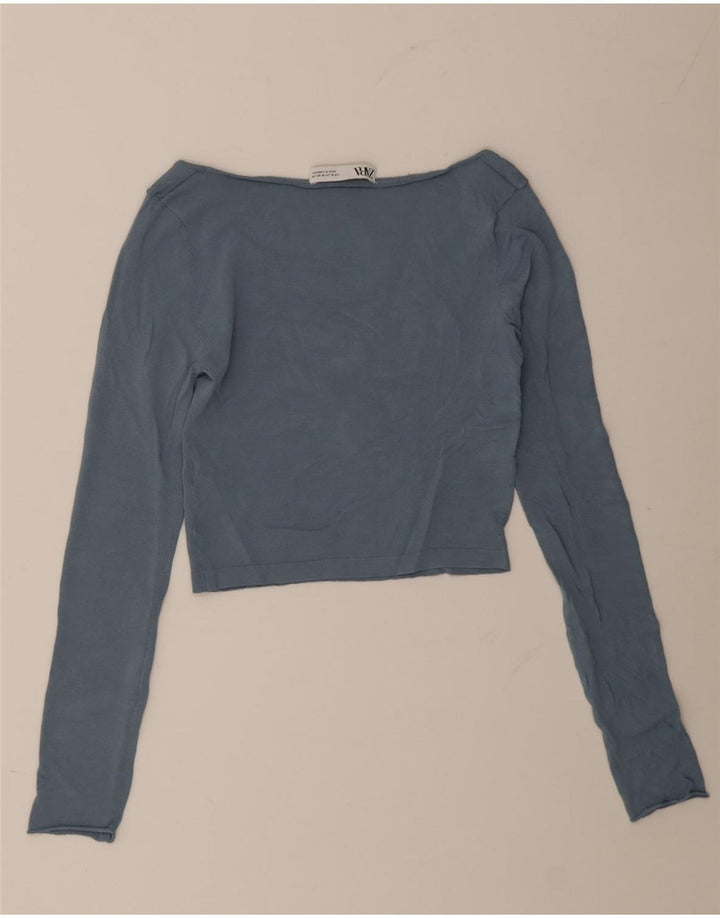 Женский укороченный топ с открытыми плечами Zara UK 12, средний синий вискоза