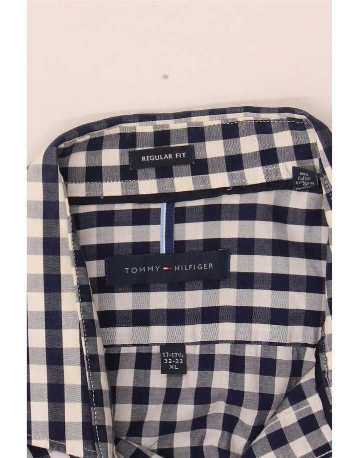 Мужская рубашка обычного кроя Tommy Hilfiger, размер 17 1/2 XL, темно-синяя в мелкую клетку