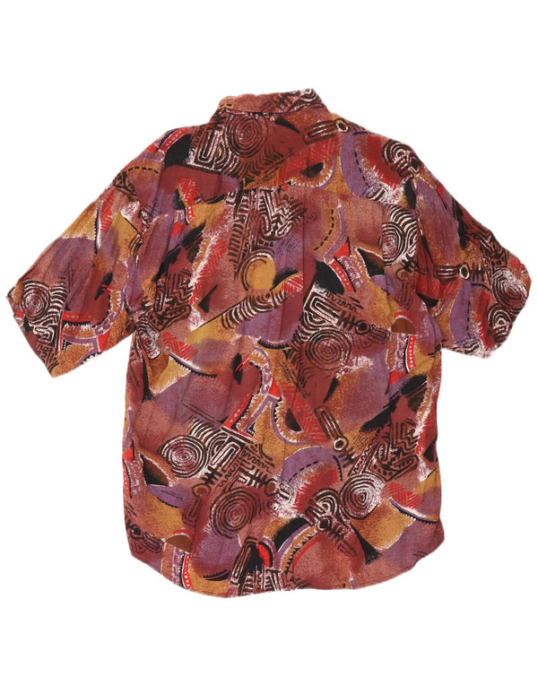 Винтажная мужская рубашка с коротким рукавом, большая коричневая с геометрическим рисунком