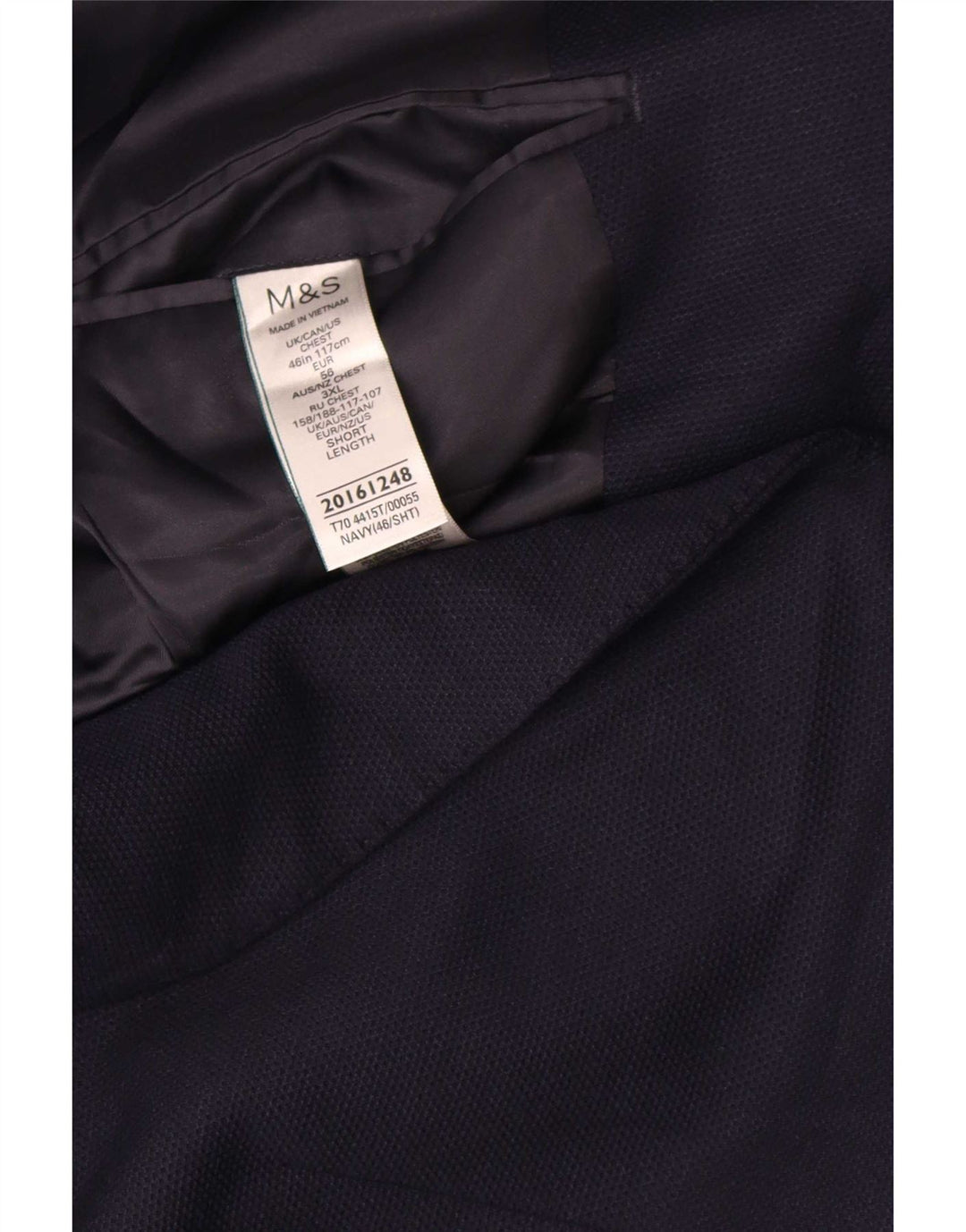 Мужской короткий пиджак на двух пуговицах Marks & Spencer UK 46 3XL темно-синий