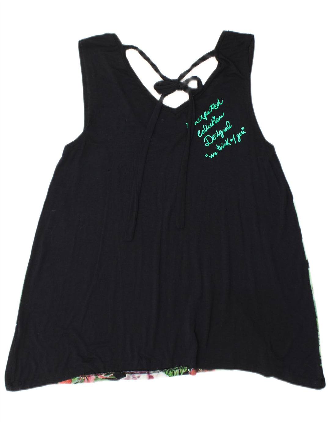 DESIGUAL Женская блузка без рукавов, топ UK 18 XL, черный с цветочным принтом