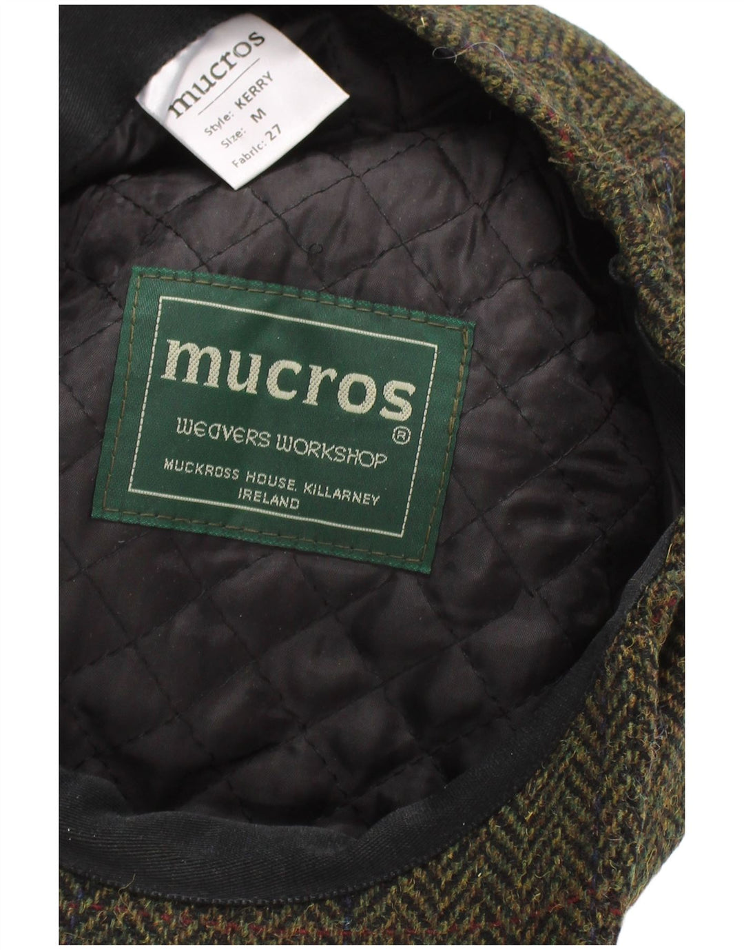 Мужская плоская кепка Mucros Weavers среднего размера, цвета хаки, с узором «елочка», классическая шерсть