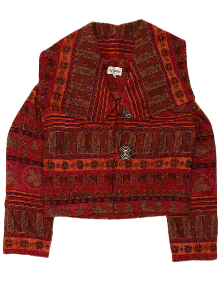 SHE'S CRAZY Женский укороченный пиджак большого размера США 2 XS Бордовый с цветочным принтом