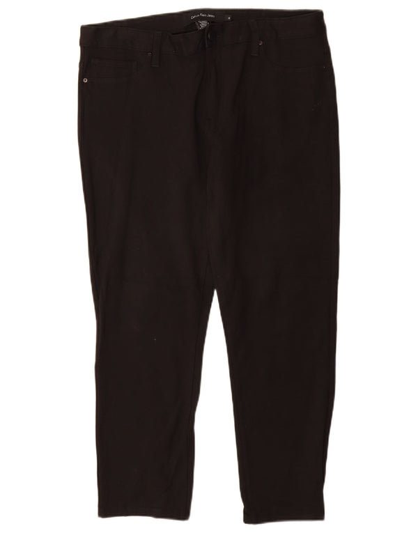 CALVIN KLEIN Женские узкие повседневные брюки США 12, большие W30 L26, черные вискозы