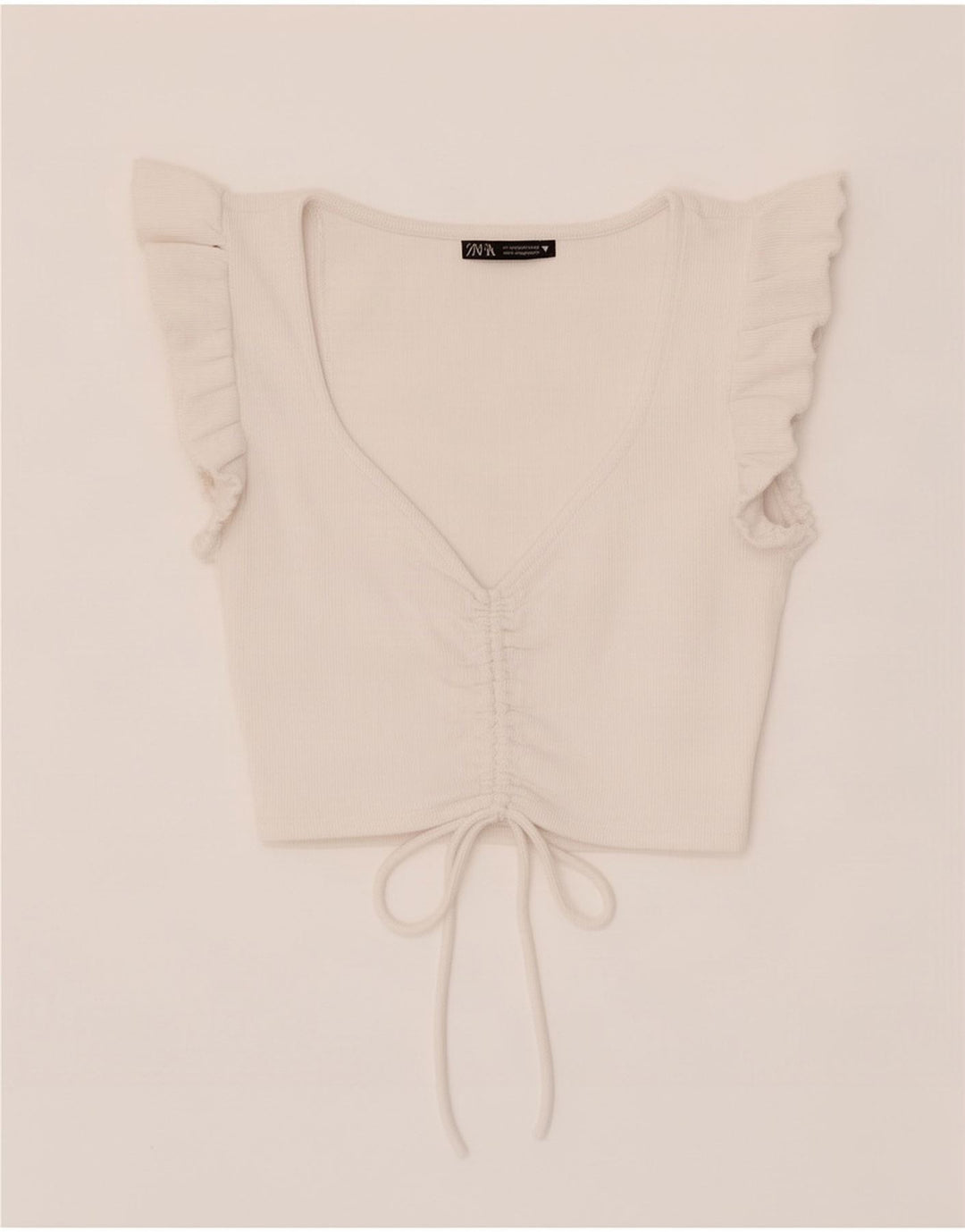 Женский укороченный топ Zara UK 12, средний белый хлопок, белый цвет