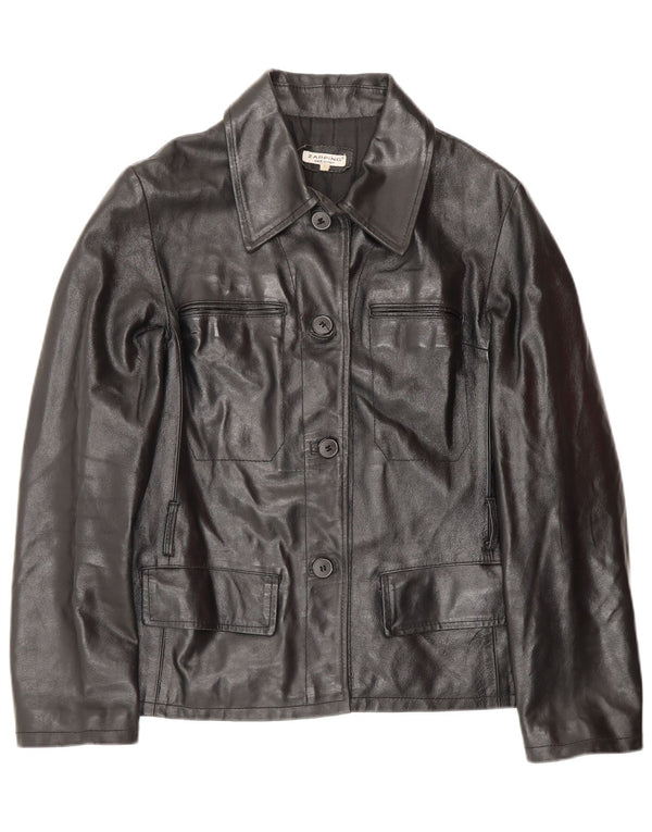 Винтажная женская кожаная куртка UK 10, маленькая черная кожаная