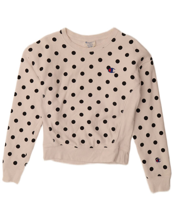 Champion Womens Oversized Sweatshirt Jumper UK 6 XS White Polka Dot