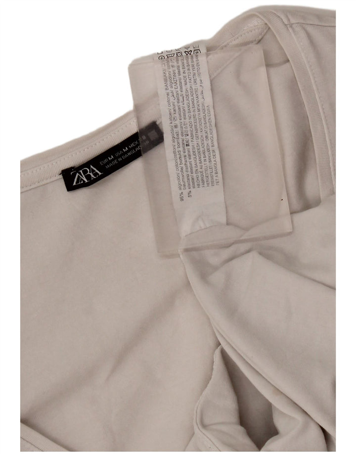 Женский укороченный топ Zara UK 12 с длинным рукавом, средний белый хлопок