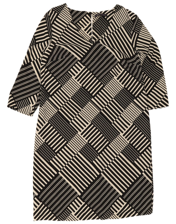 Marks & Spencer Womens 3/4 Sleeve Shift Dress UK 12 Medium Black Geometric