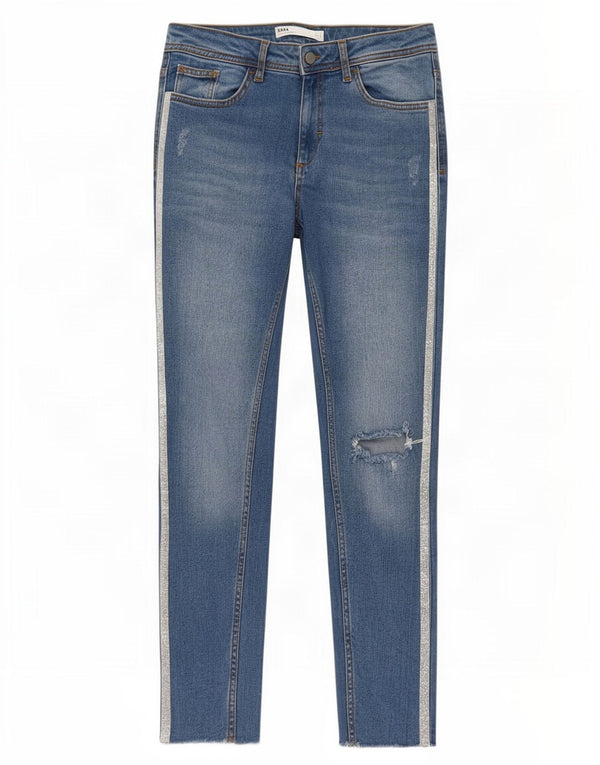 Женские узкие джинсы Zara EU 40 Medium W30 L27, хлопок в синюю полоску