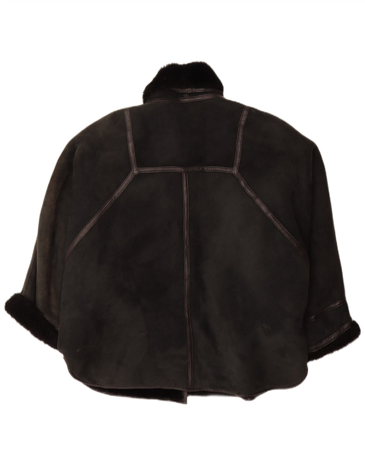 VINTAGE Женская дубленка оверсайз IT 44 Medium Black Shearling