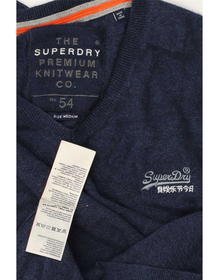 Мужской джемпер с v-образным вырезом Superdry, средний темно-синий хлопковый свитер
