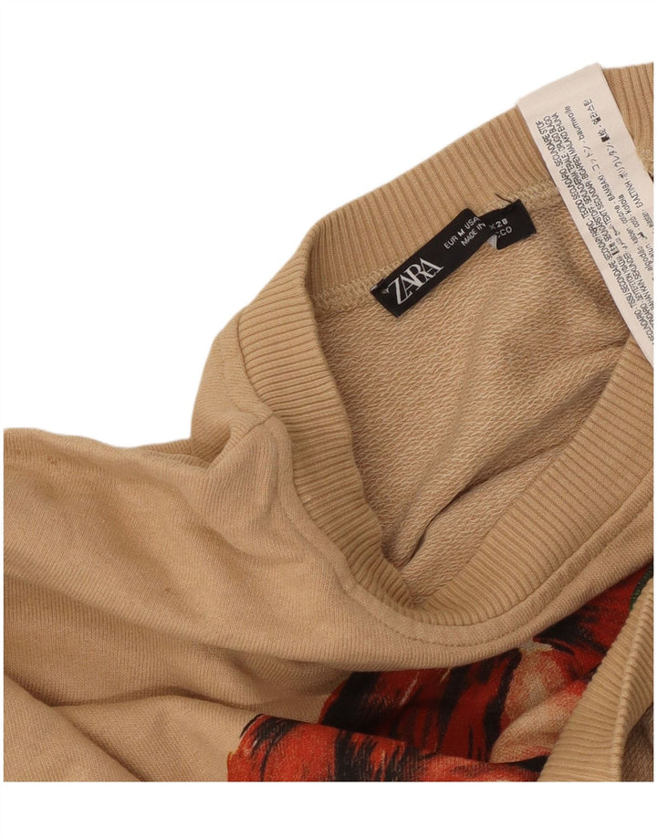 Женский укороченный свитшот оверсайз с рисунком ZARA UK 14, средний бежевый