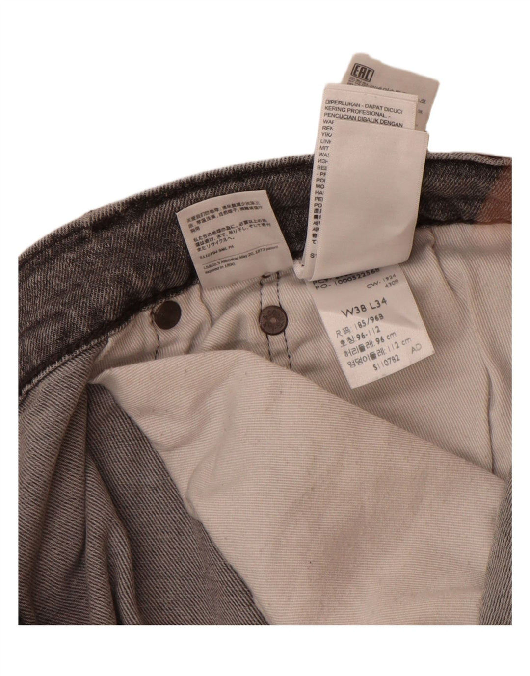 Мужские зауженные джинсы Levi's 502 W38 L34 Серые хлопковые
