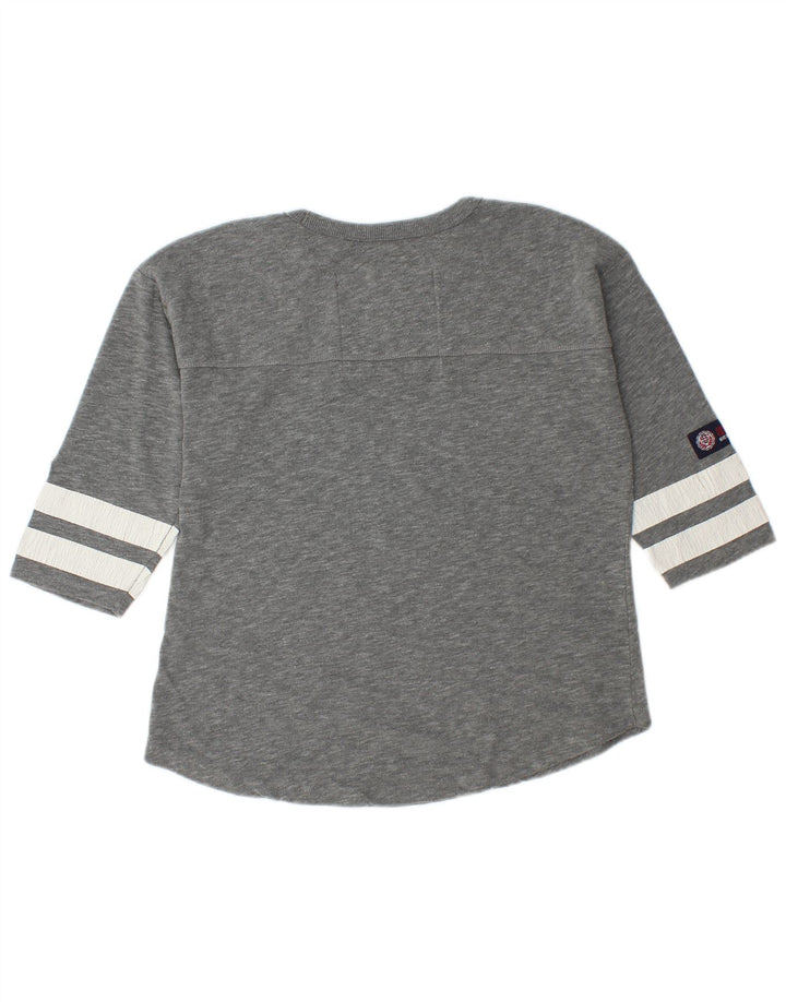 Женский топ с рисунком Superdry, рукав 3/4, Великобритания, 14, средний серый хлопок
