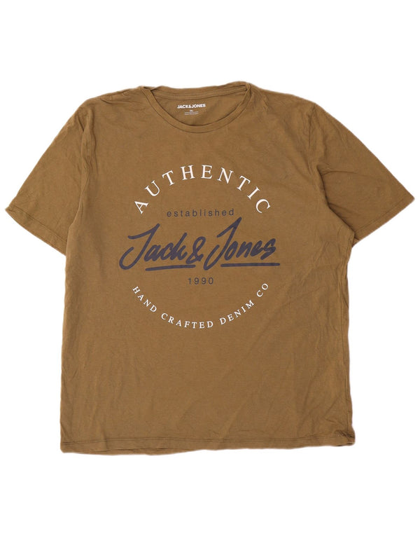 Мужская футболка с рисунком Jack & Jones Top 2XL, хлопок цвета хаки