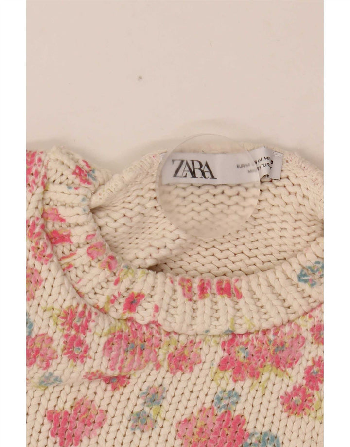 Женская укороченная майка Zara UK 12, средний белый цветочный полиэстер