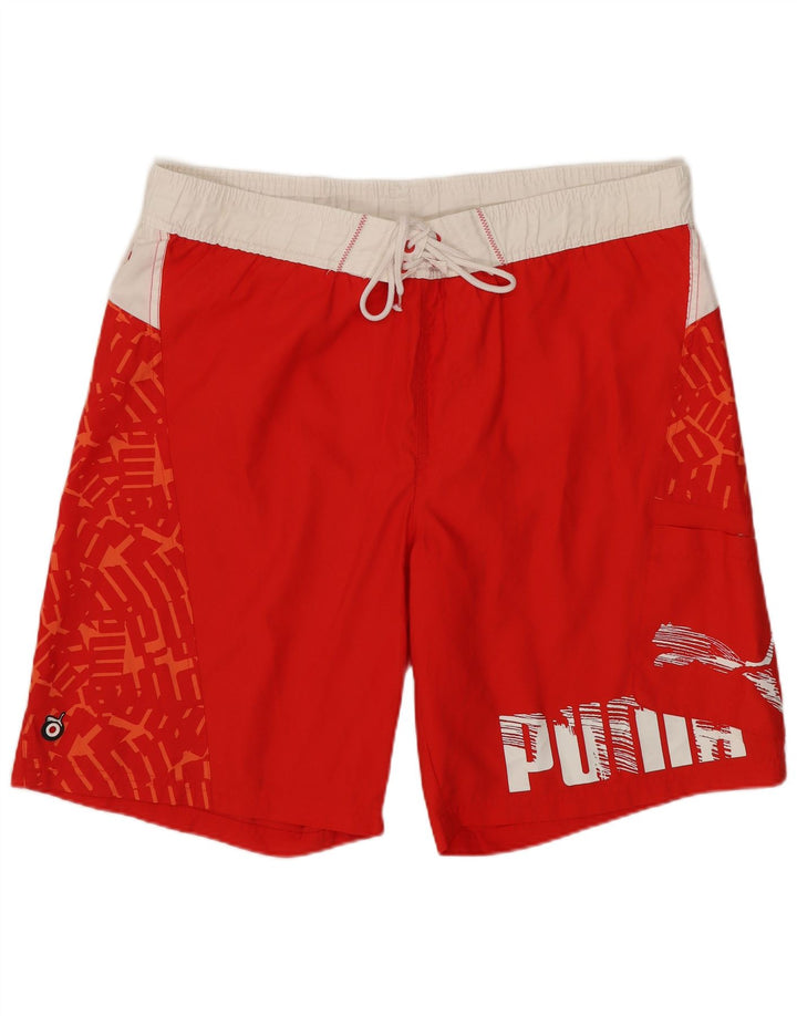 Мужские шорты для плавания Puma с рисунком, средний красный, полиэстер с цветными блоками
