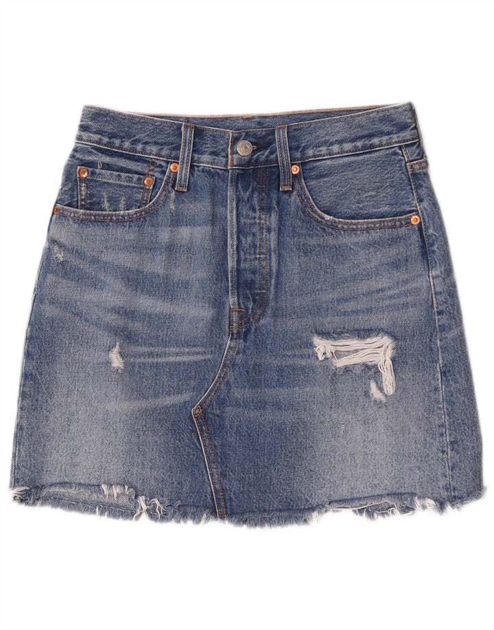 Женская джинсовая юбка Levi's с эффектом потертости W27, маленькая синяя, хлопок