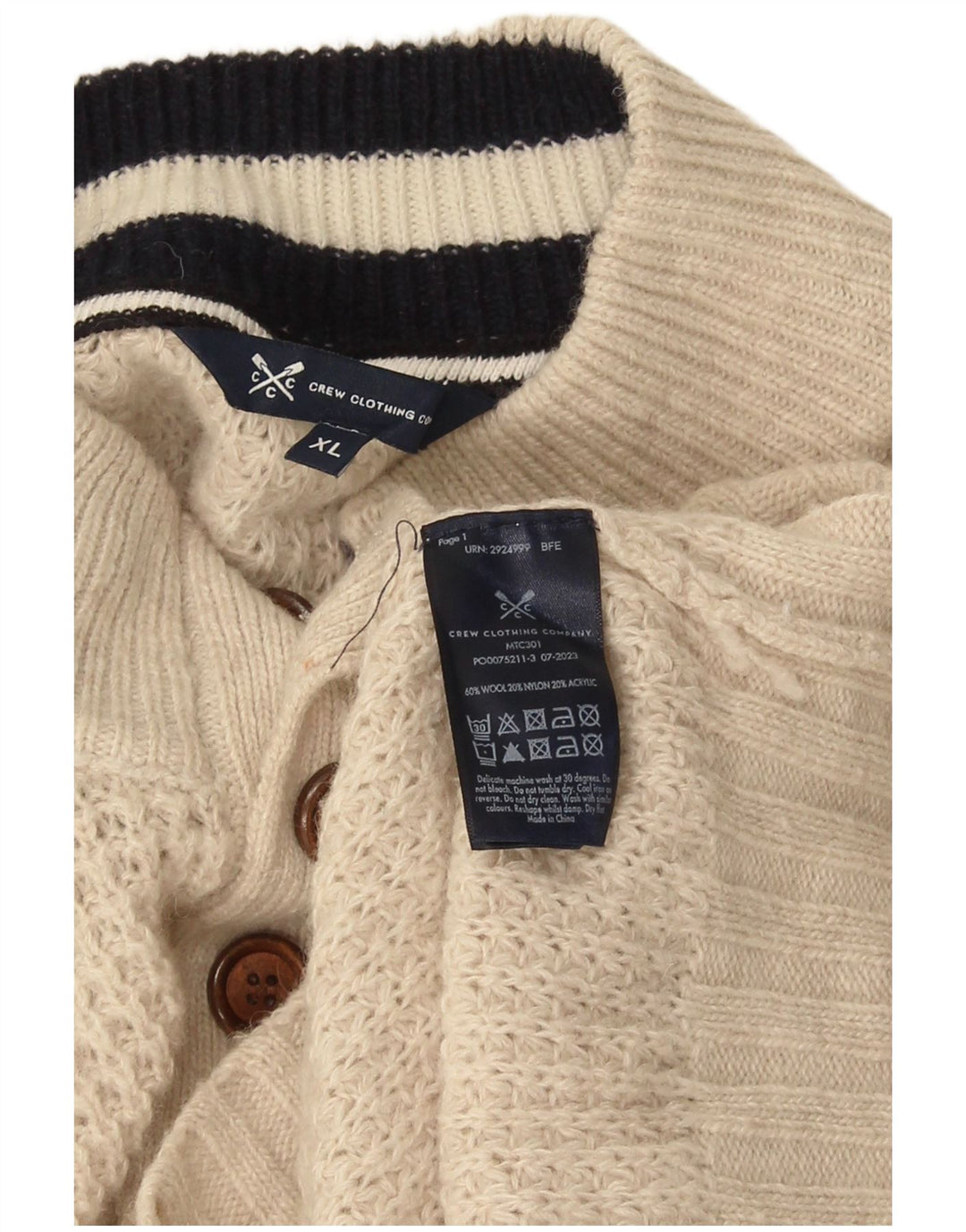 Crew Clothing Мужской джемпер на пуговицах, свитер XL, бежевый, шерстяной