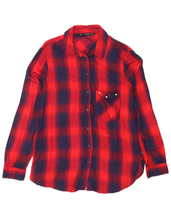 Zara Womens Flannel Shirt UK 12 Medium Red Check