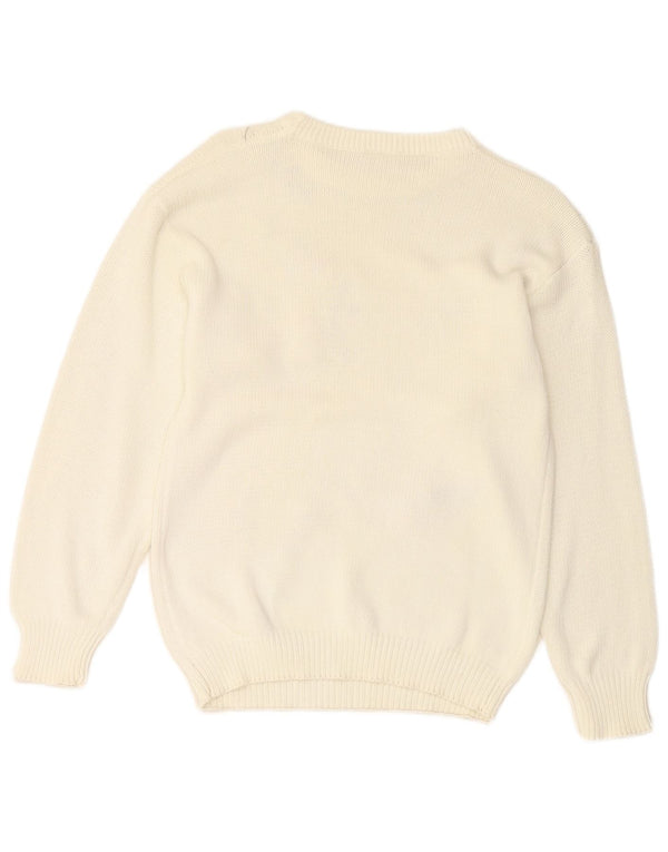 ВИНТАЖНЫЙ женский джемпер с круглым вырезом, Великобритания 14, средний, белый цвет