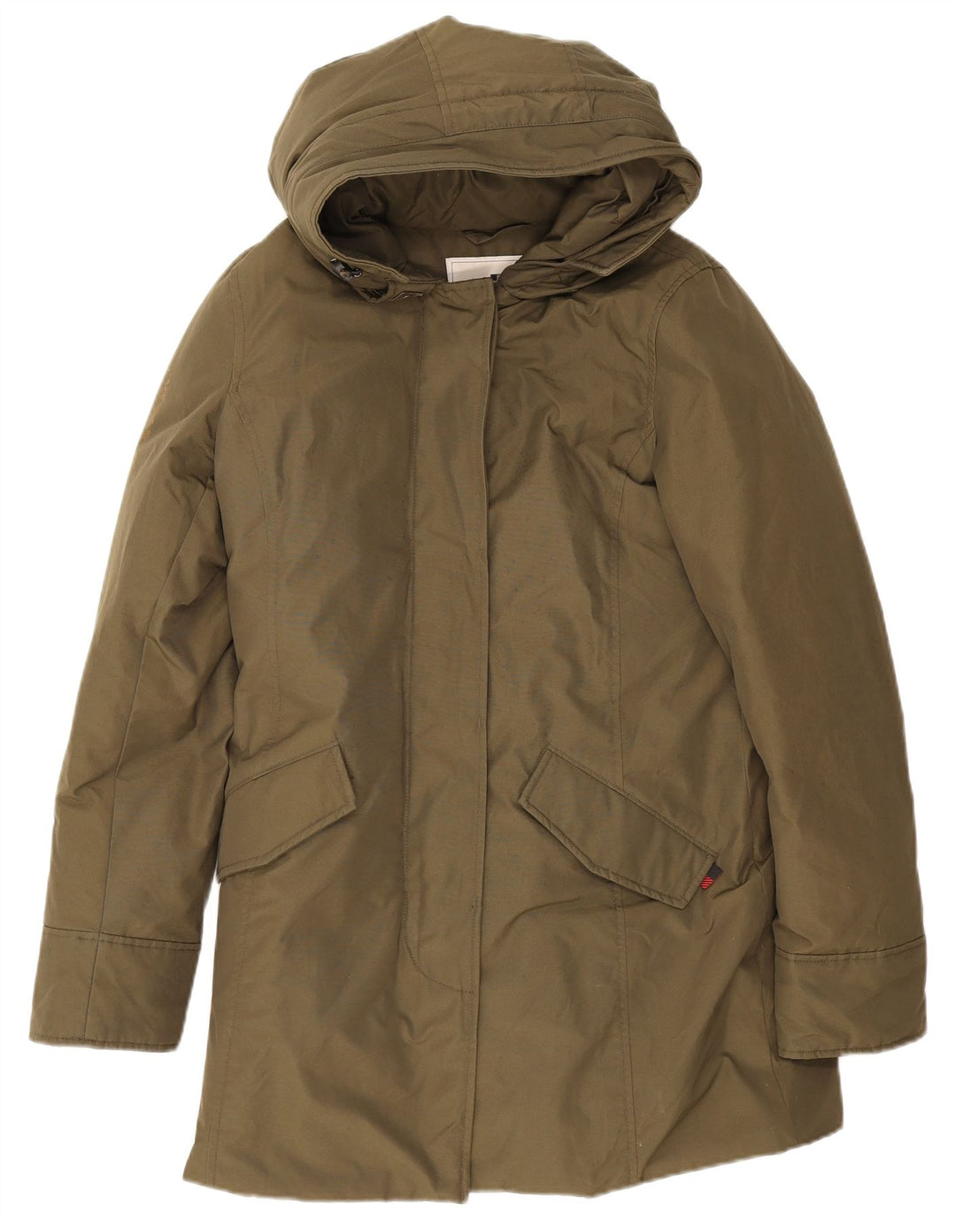 Женская парка Woolrich с капюшоном UK 14, хлопок среднего цвета хаки