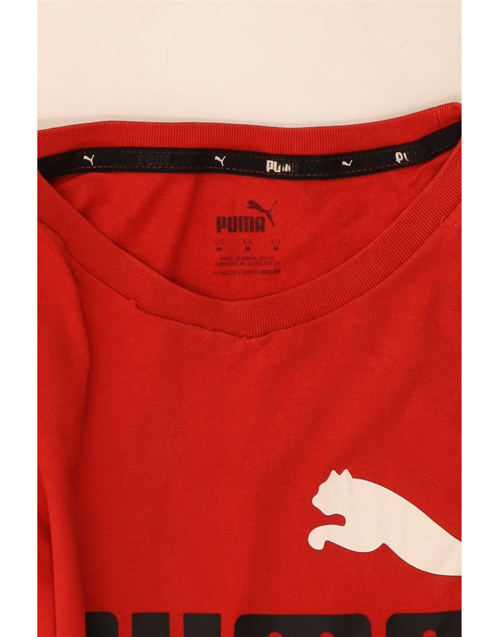 Мужская футболка с рисунком Puma, хлопковый топ среднего красного цвета