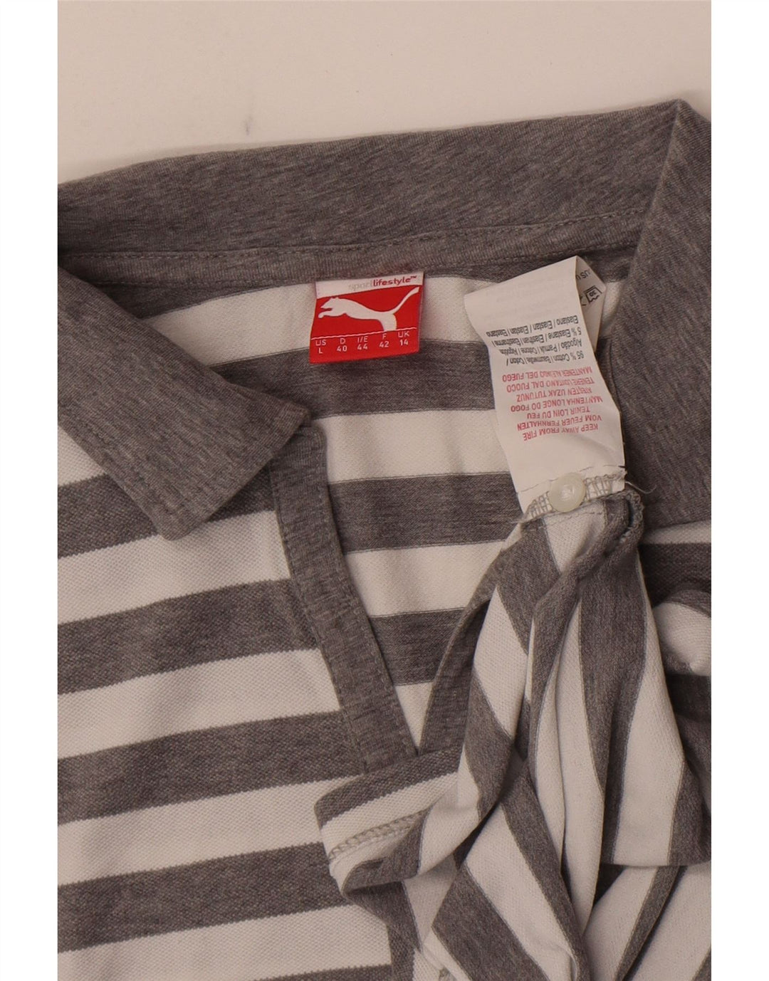 Женская рубашка-поло Puma UK 14, хлопковая полоска среднего серого цвета