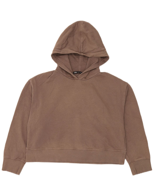 Женский джемпер свободного кроя с капюшоном Zara UK 16, большой коричневый хлопок