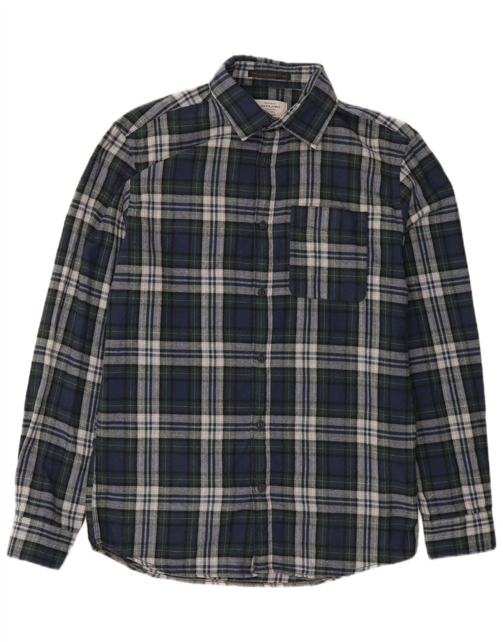 Мужская фланелевая рубашка Jack & Jones среднего размера, темно-синяя клетка, хлопок