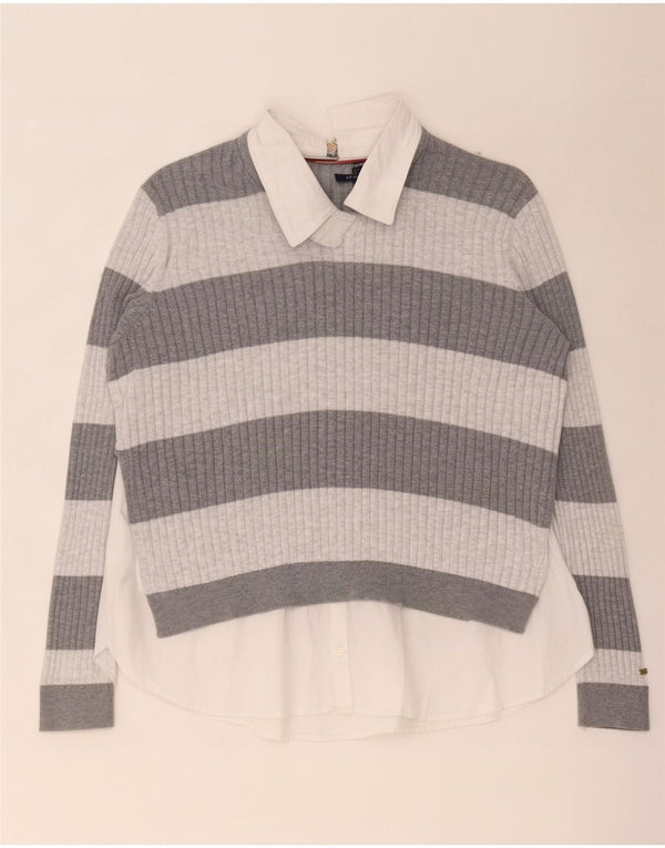 Женская блузка Tommy Hilfiger Top UK 14, хлопок в серую полоску среднего размера
