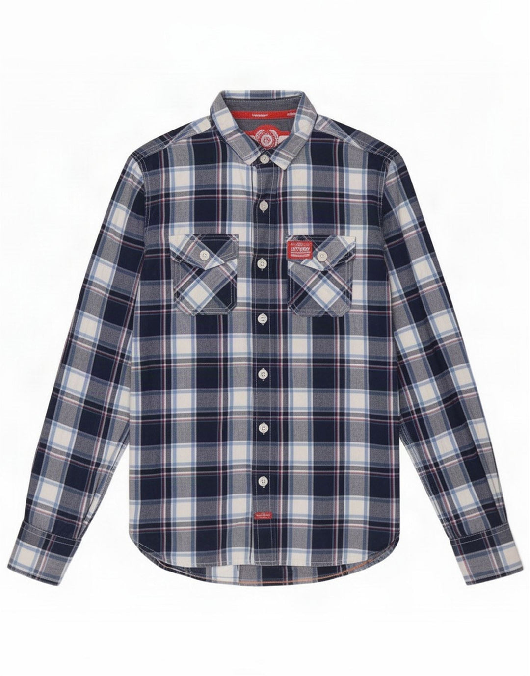 Мужская рубашка Superdry, маленькая, темно-синяя, в клетку, хлопок