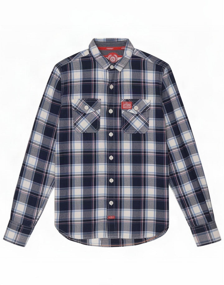 Мужская рубашка Superdry, маленькая, темно-синяя, в клетку, хлопок