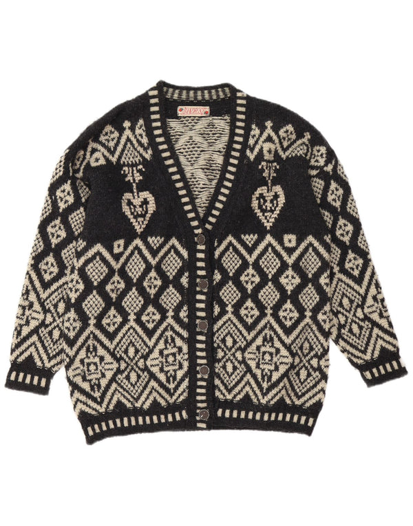 Винтажный женский кардиган-свитер UK 16, большой черный цвет Fair Isle