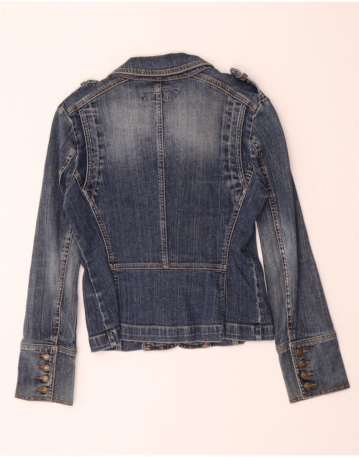 ZARA Womens Military Denim Jacket UK 14 Large Blue Cotton Vintage Zara and Second-Hand Zara from Messina Hembry 