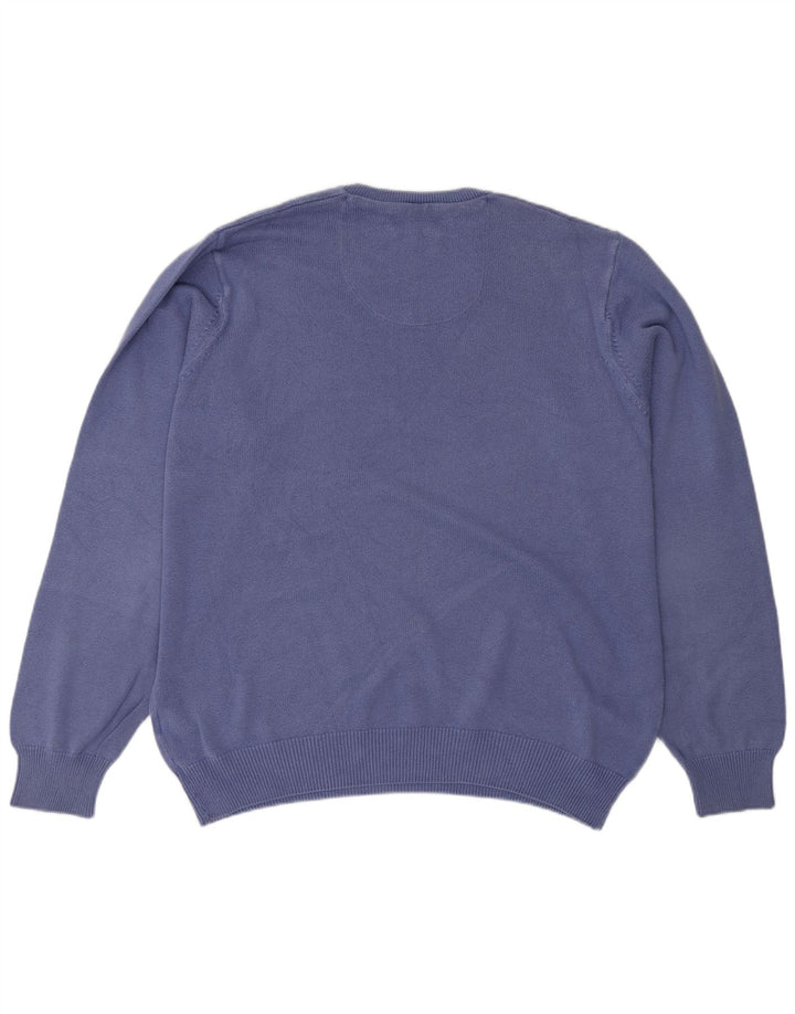 Мужской джемпер с v-образным вырезом Marks & Spencer Blue Harbour, большой синий хлопковый свитер